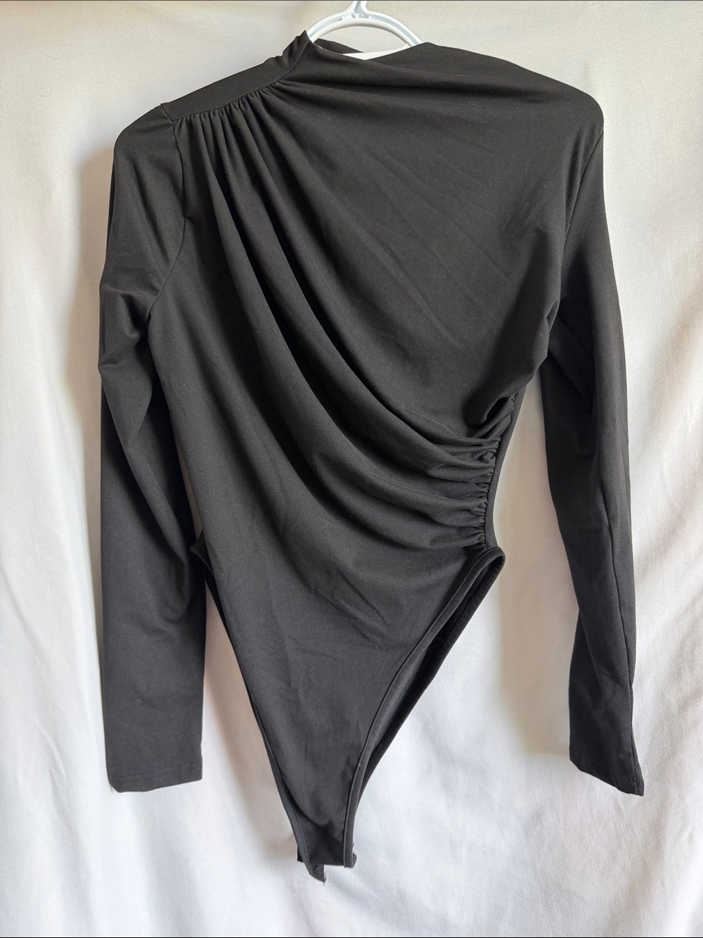 Long Sleeve Black Draped Bodysuit - Women's Top